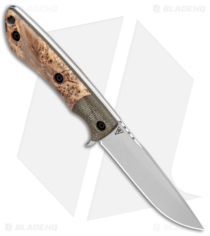 Dark Timber Tavi Fixed Blade Green Micarta/Black Ash Burl/White (3.25" Satin)