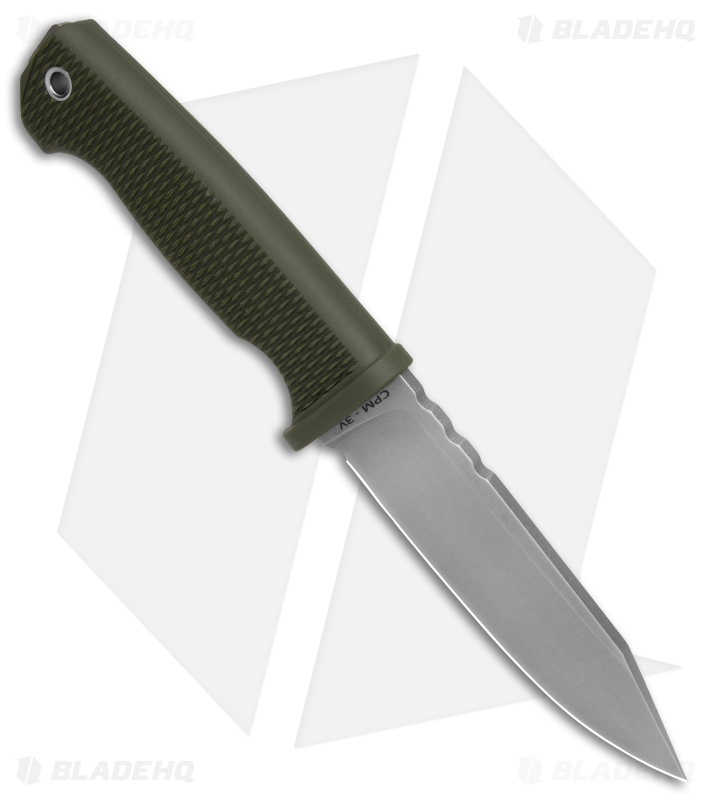 Demko Knives Freereign USA Made Clip Point Knife OD Green TPR (5" SW CPM 3V)