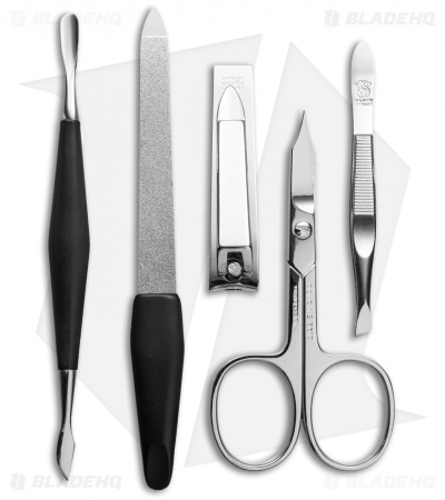 Dovo Men's 5 Piece Manicure Set w/ Zippered Black Leather Case