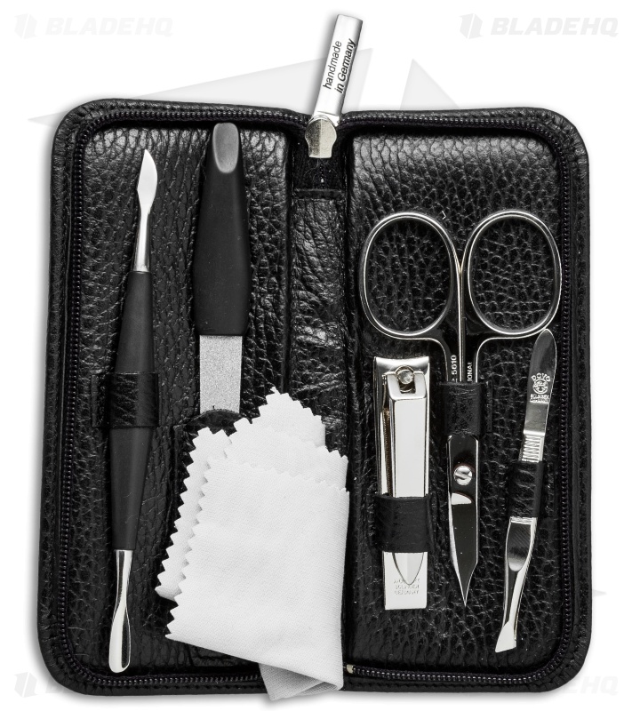 Dovo Men's 5 Piece Manicure Set w/ Zippered Black Leather Case