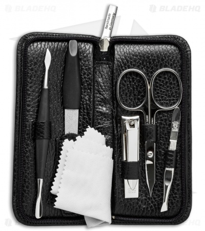 Dovo Men's 5 Piece Manicure Set w/ Zippered Black Leather Case