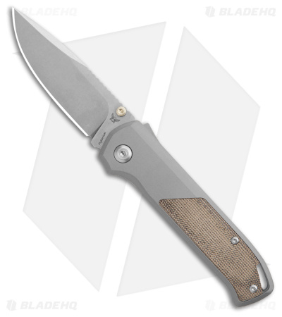 Flytanium Arcade Shark-Lock Knife Gray w/ Green Micarta (3.2" Stonewash)