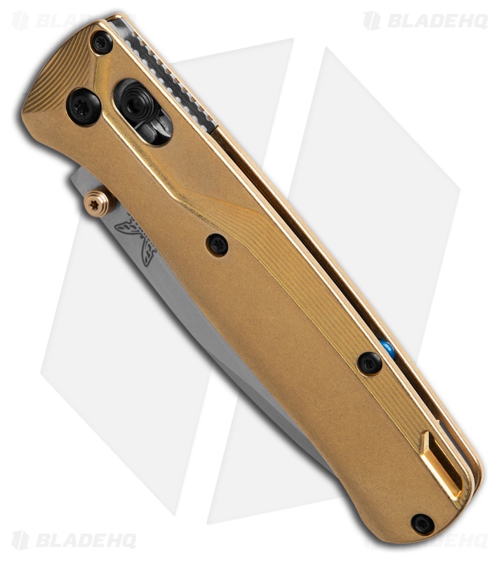 Flytanium Brass Crossfade Scales + Benchmade Bugout Knife (3.24" Satin)