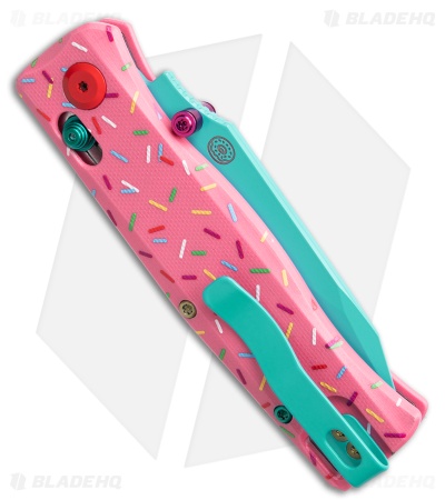 Flytanium BEEF Crossbar Lock Knife Dessert Warrior Pink G-10 (3.5" Blue)