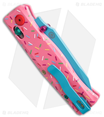 Flytanium BEEF Crossbar Lock Knife Dessert Warrior Pink G-10 (3.5" Blue)