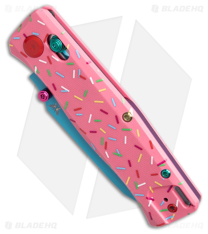 Flytanium BEEF Crossbar Lock Knife Dessert Warrior Pink G-10 (3.5" Blue)