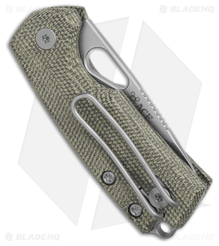 GiantMouse ACE Tipsy Button Lock Knife Green Canvas Micarta (1.9" SW N690)