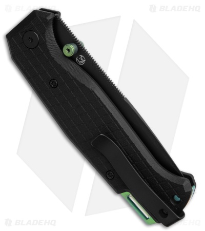 Glow Rhino Mcguire Button Lock Pocket Knife Black G-10 + Green Stud (3" Black)