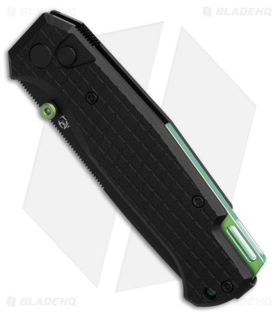 Glow Rhino Mcguire Button Lock Pocket Knife Black G-10 + Green Stud (3" Black)
