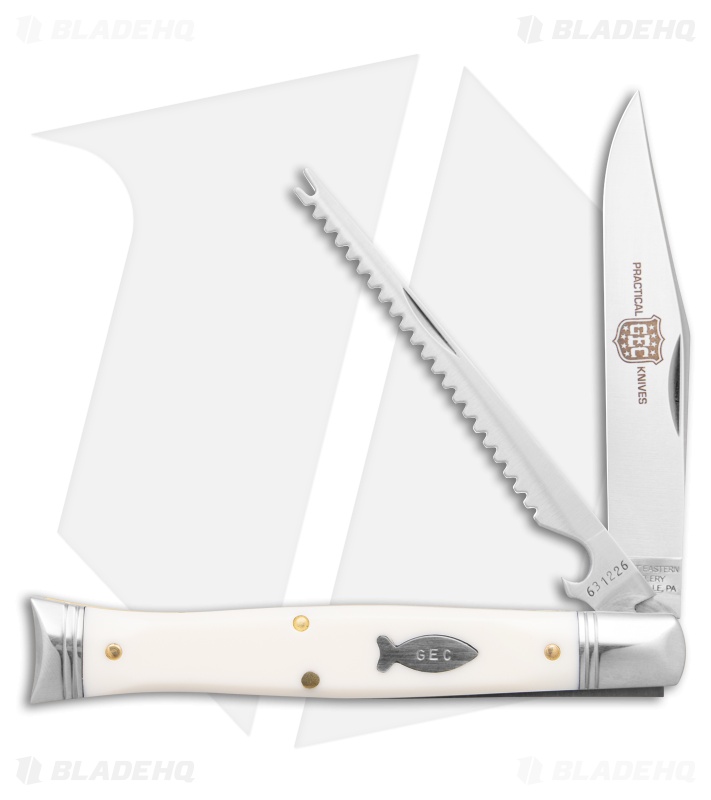 GEC Fish School Pocket Knife Jigged Ivory Acrylic (3.5" Satin)