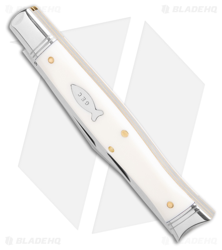 GEC Fish School Pocket Knife Jigged Ivory Acrylic (3.5" Satin)