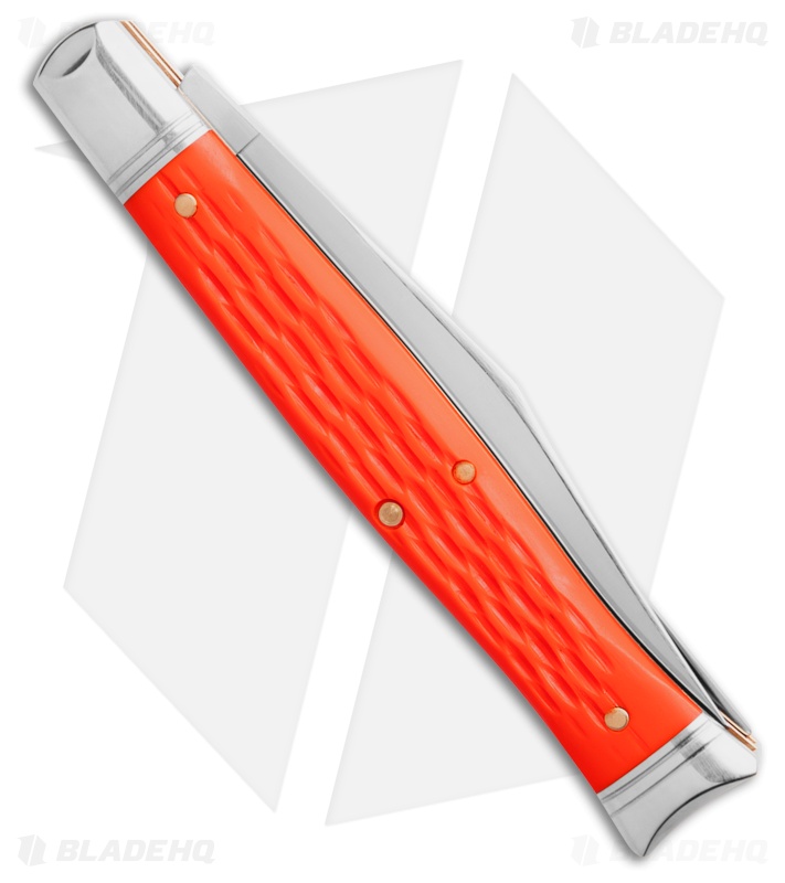 GEC Fish School Pocket Knife Jigged Orange Delrin (3.5" Satin) 631226SS