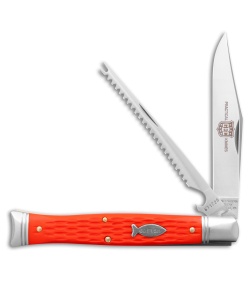 GEC Fish School Pocket Knife Jigged Orange Delrin (3.5" Satin) 631226SS
