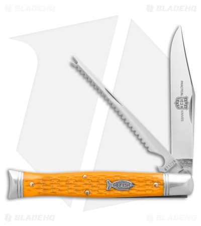 GEC Fish School Pocket Knife Jigged Yellow Micarta (3.5" Satin) 631226SS