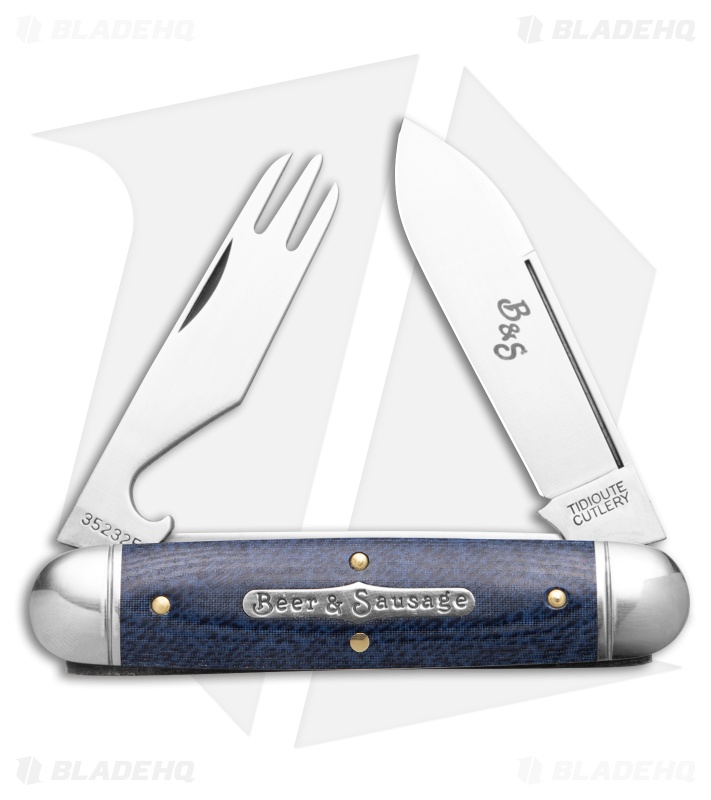 GEC Tidioute Cutlery Beer & Sausage 3.75" Pocket Knife Faded Denim Blue Micarta