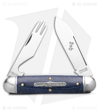 GEC Tidioute Cutlery Beer & Sausage 3.75" Pocket Knife Faded Denim Blue Micarta