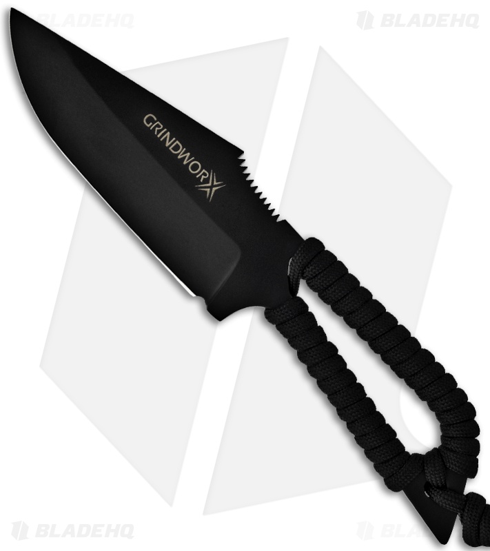 Grindworx Knives Eclipse Fixed Blade Knife w/ Black Paracord - Black Plain