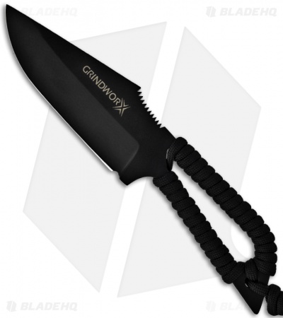 Grindworx Knives Eclipse Fixed Blade Knife w/ Black Paracord - Black Plain