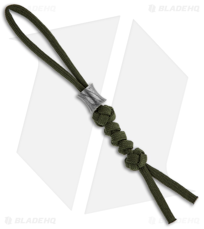 Tallen Concave Damascus Bead w/ OD Green Paracord Lanyard