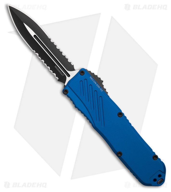 Guardian Tactical RECON-035 G2 D/E OTF Knife Blue Al (3.3" Two-Tone Serr)