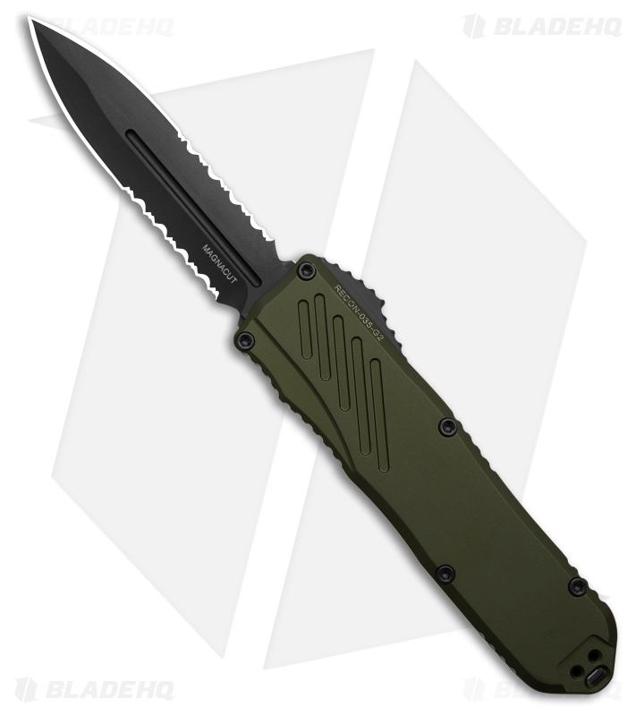 Guardian Tactical RECON-035 G2 D/E OTF Knife OD Green Al (3.3" Black Serr)