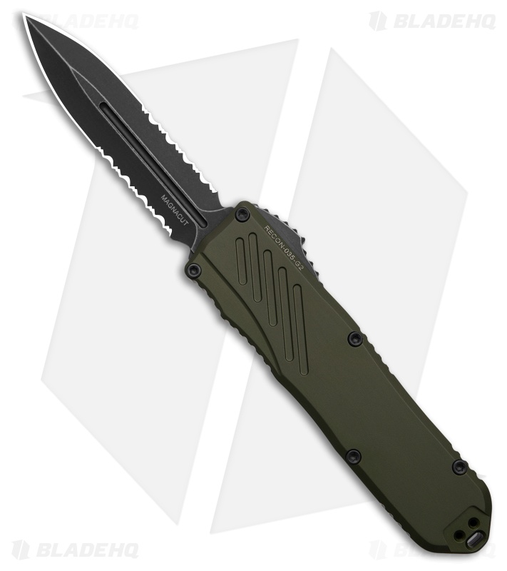 Guardian Tactical RECON-035 G2 D/E OTF Knife OD Green Al (3.3" DSW Serr)