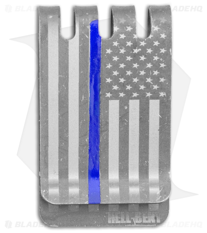 Hell-Bent Holsters Thin Blue Line Titanium Money Clip (Distressed)