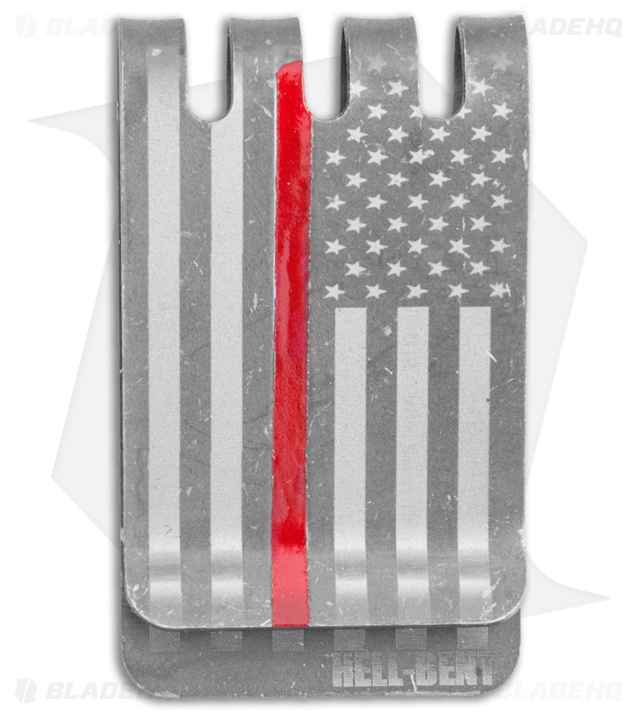 Hell-Bent Holsters Thin Red Line Titanium Money Clip (Distressed)