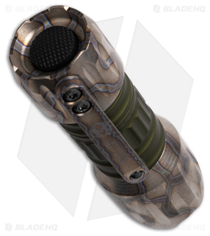Heretic Knives Hyperion Flashlight Flamed Ti/Green Aluminum (1500 Lumens)