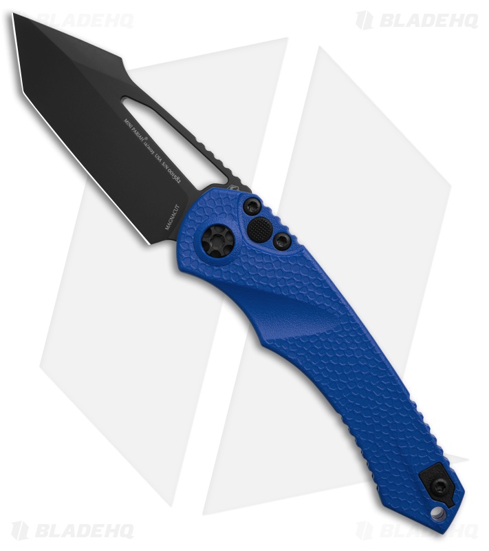 Heretic Knives Mini Pariah T/E Manual Button Lock Knife Blue FRN (3.5" DLC) 