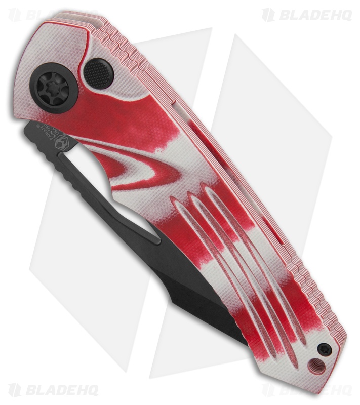 Heretic Knives Pariah MagnaCut Button Lock Knife Candy Cane G-10 (3.8" DLC)
