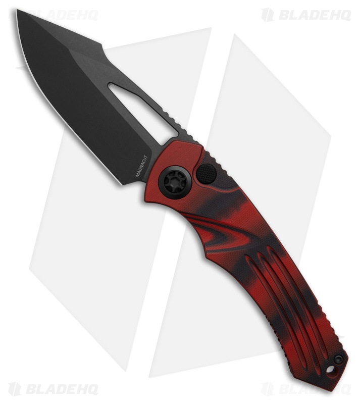 Heretic Knives Pariah MagnaCut Button Lock Knife Red/Black G-10 (3.8" DLC)