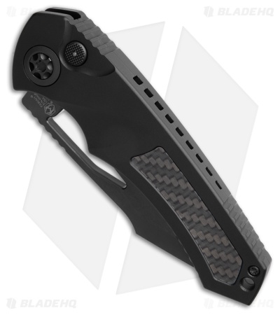 Heretic Knives Pariah Automatic Knife Black Aluminum + GLOW CF (3.8" DLC)