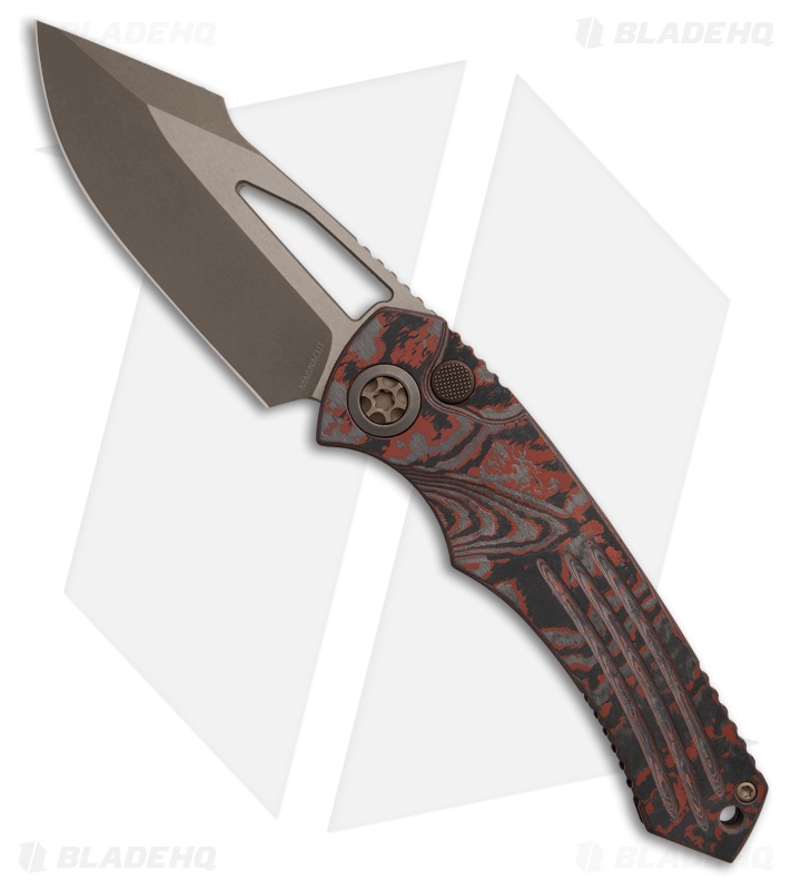 Heretic Knives Pariah Manual Button Lock Knife Blood Red CC (3.8" Bronze)