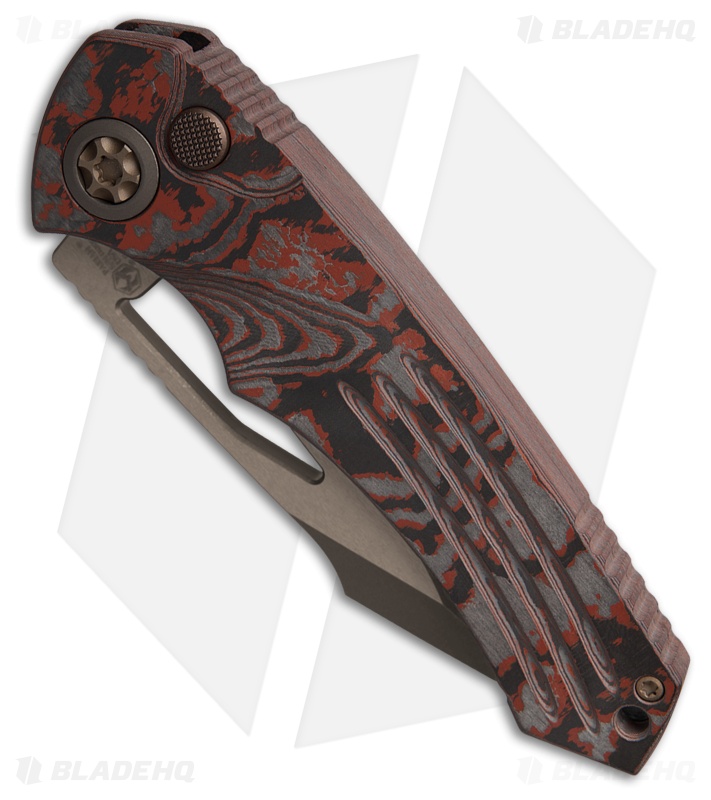 Heretic Knives Pariah Manual Button Lock Knife Blood Red CC (3.8" Bronze)