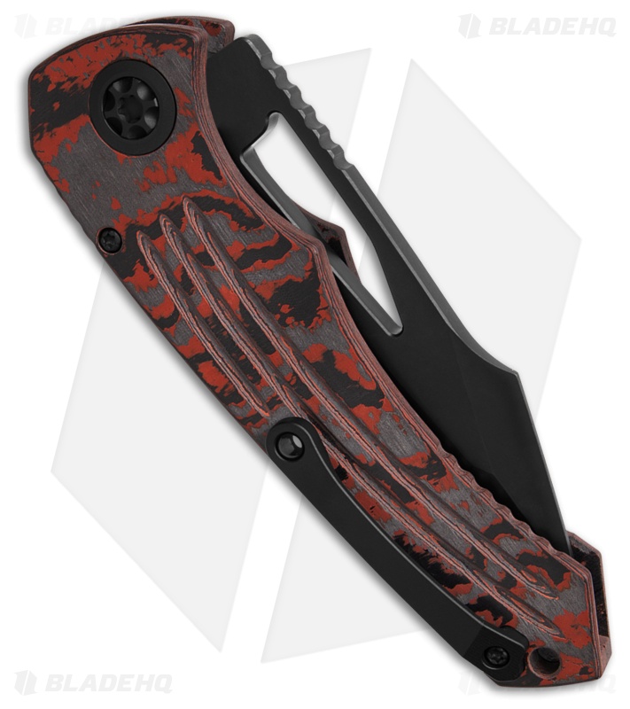 Heretic Knives Pariah T/E Button Lock Knife Blood Red Camo CF (3.8" DLC)