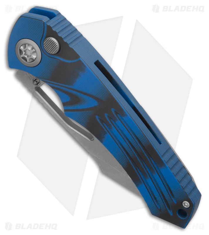 Heretic Knives Pariah MagnaCut Button Lock Knife Blue/Black G-10 (3.8" SW)