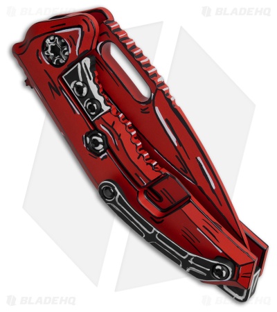 Heretic Knives Medusa Manual Frame Lock Knife Red Cell-Shaded Al (3" Cerakote)