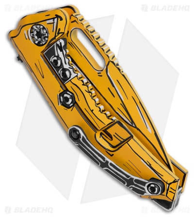 Heretic Knives Medusa Manual Frame Lock Knife Yellow Shaded Ti (3" Cerakote)