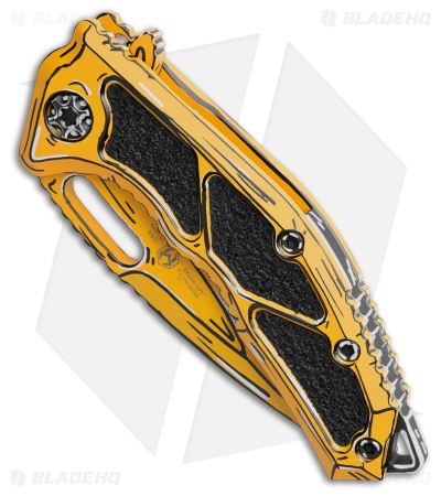 Heretic Knives Medusa Manual Frame Lock Knife Yellow Shaded Ti (3" Cerakote)