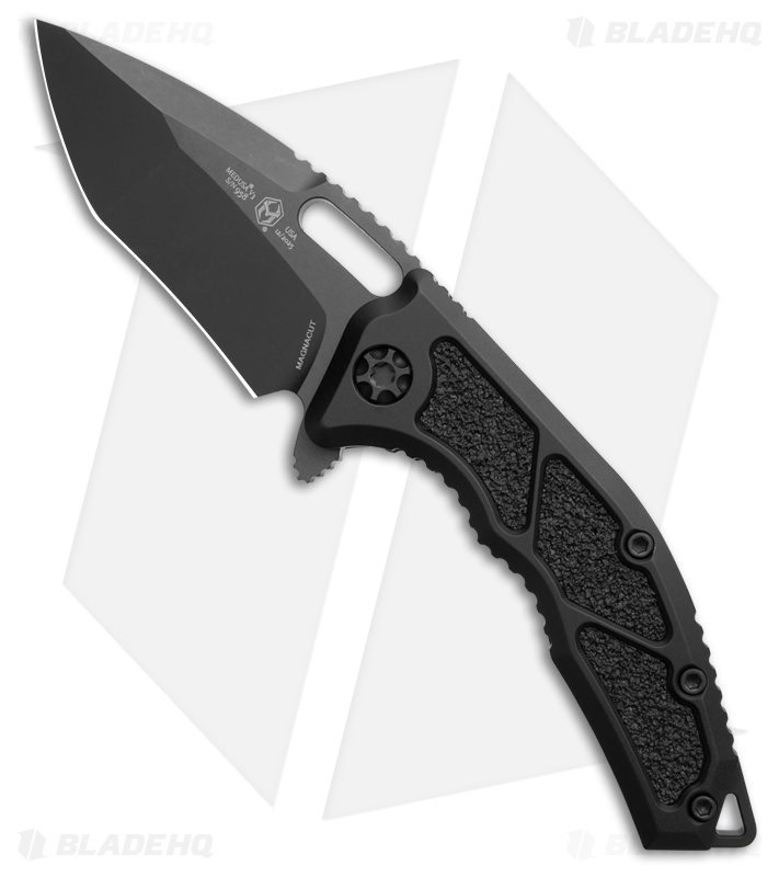 Heretic Knives Medusa Manual Recurve Frame Lock Knife Black Aluminum (3" DLC)