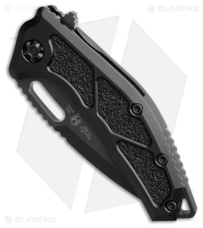 Heretic Knives Medusa Manual Recurve Frame Lock Knife Black Aluminum (3" DLC)