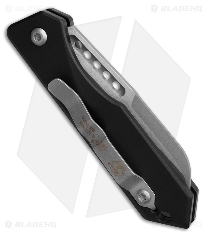 Heretic Jinn Automatic Knife Black Aluminum (3" Battleworn MagnaCut)
