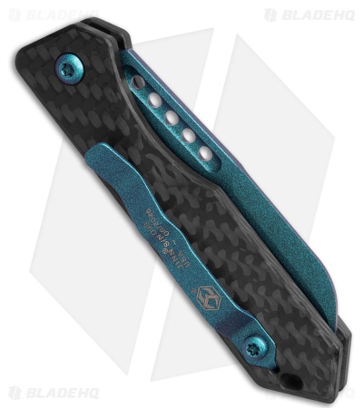 Heretic Jinn Push Button Automatic Knife Black Carbon Fiber (3" Teal)