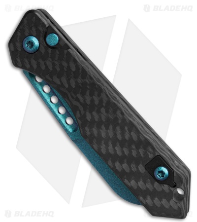 Heretic Jinn Push Button Automatic Knife Black Carbon Fiber (3" Teal)