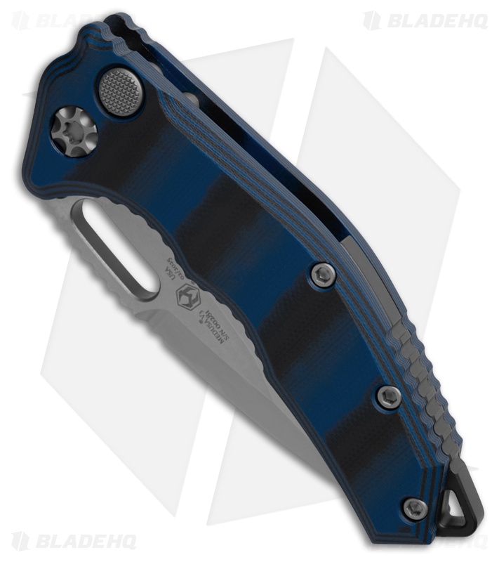 Heretic Knives Medusa Auto Tanto MagnaCut Knife Blue G-10 (3" Stonewash)