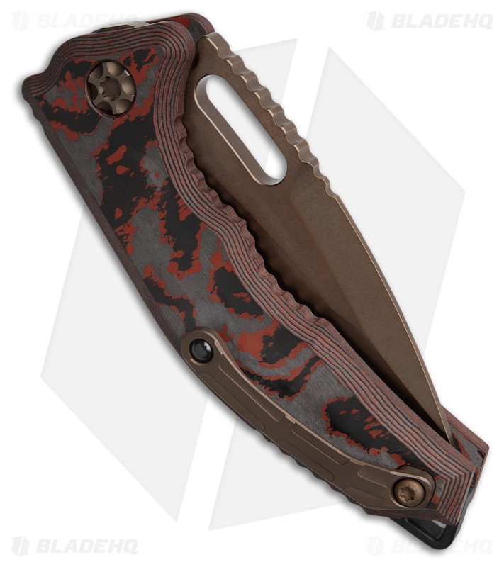 Heretic Knives Medusa Automatic Recurve Tactical Knife Red Camo CF (3" Bronze)