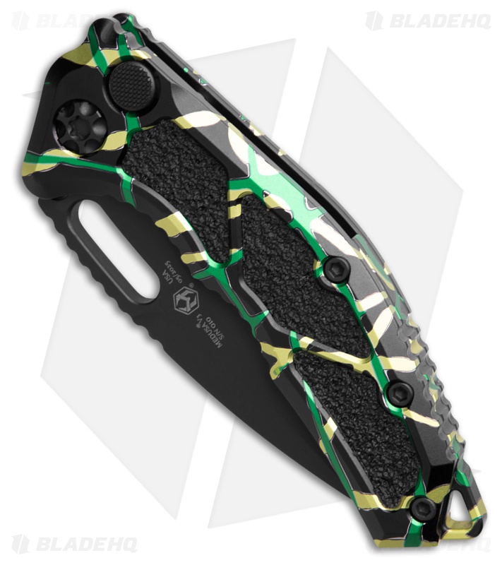 Heretic Knives Medusa Recurve Automatic Knife Green Splash (3" Black)