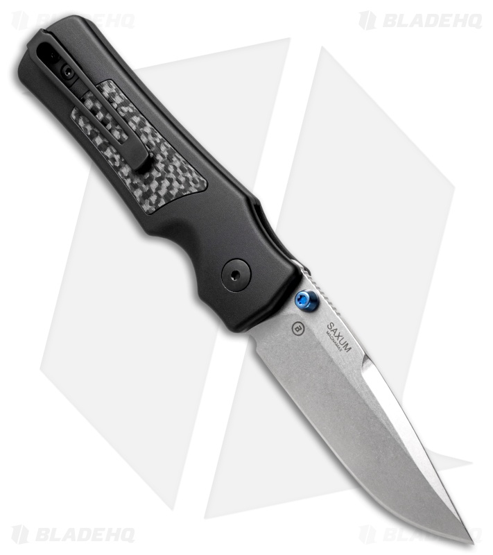 Hogue Saxum Button Lock Knife Black Aluminum/Carbon Fiber (2.8" SW MagnaMax)
