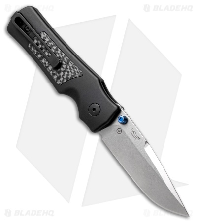 Hogue Saxum Button Lock Knife Black Aluminum/Carbon Fiber (2.8" SW MagnaMax)